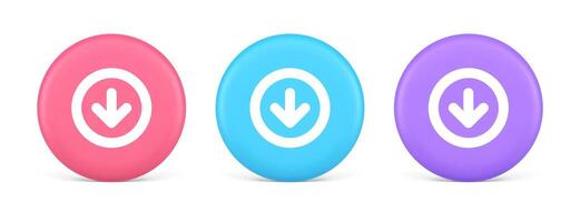 Down arrow circle frame button web interface pointer navigation app 3d realistic circle icon vector