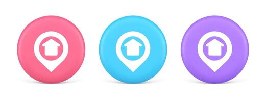 Urban building location find button house map pin web application 3d realistic circle icon vector