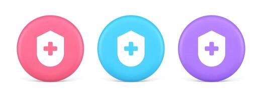 Medical secure shield check plus button approval confidential medicine protection 3d circle icon vector