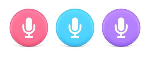 Microphone voice sound recording broadcasting button web app media communication 3d circle icon vector