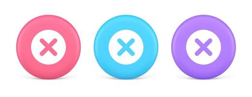 Cross button cancel reject decline negative forbidden fail 3d realistic circle icon vector