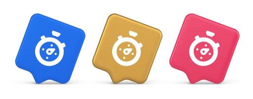 Stopwatch button timer speed time counting application panel interface 3d realistic speech bubble icon vector