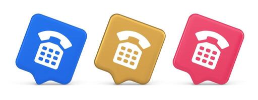 Phone customer support call contact connect button retro telephone handset 3d realistic speech bubble icon vector