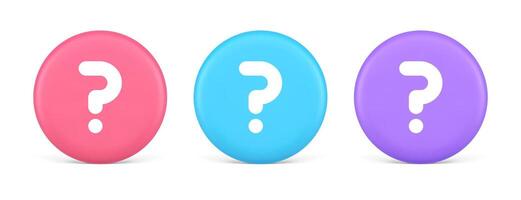 Question mark button advise attention answer FAQ point internet info support 3d circle icon vector