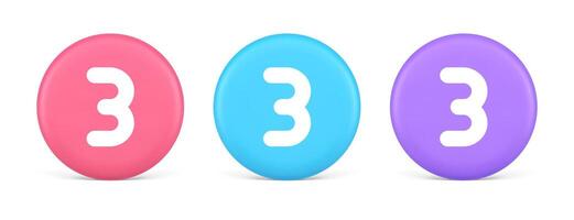 Three number button internet communication texting message character 3d realistic circle icon vector