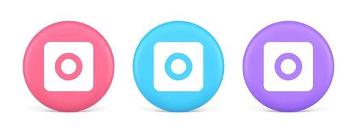 Camera photo shooting button multimedia content creation web application 3d circle icon vector