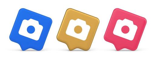Camera multimedia application content creation digital button 3d realistic speech bubble icon vector