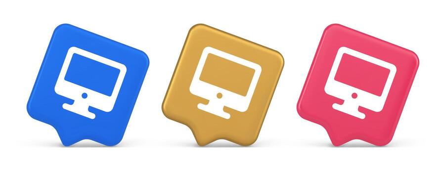 Computer monitor connection button cyberspace digital technology 3d realistic speech bubble icon vector