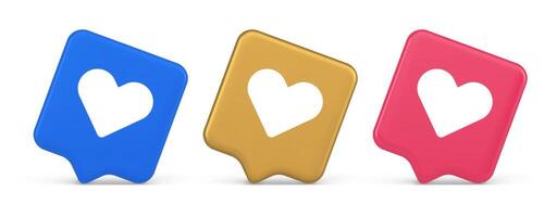 Dating application mobile interface button with heart social network communication 3d speech bubble icon vector