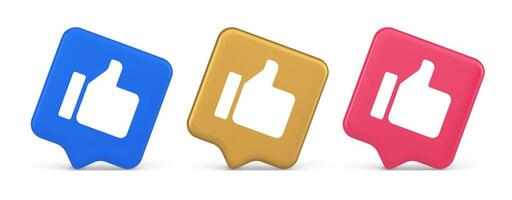 Thumb up like cool button cyberspace approve acceptance communication 3d realistic speech bubble icon vector