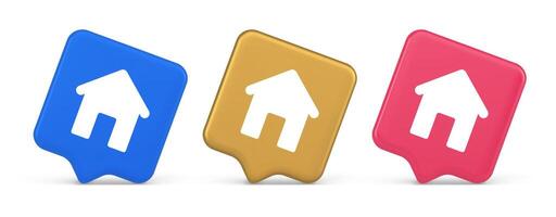 Home page button house web symbol cyberspace application interface 3d realistic speech bubble icon vector