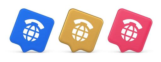 Global communication internet call connection button planet with handset 3d realistic speech bubble icon vector
