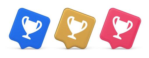 Cup trophy award best win achievement button first place game online connection 3d speech bubble icon vector