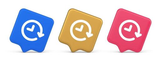 Clock in circle arrow button time countdown deadline chronometer 3d realistic speech bubble icon vector
