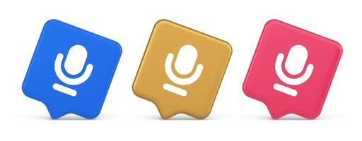 Microphone sound live recording button web app design radio music broadcasting 3d speech bubble icon vector