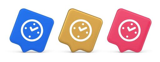 Watch time control button alarm clock deadline checking web app design 3d realistic speech bubble icon vector