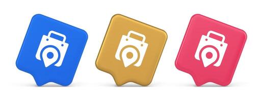 Shop location map pin with shopping bag button web app design realistic speech bubble icon vector