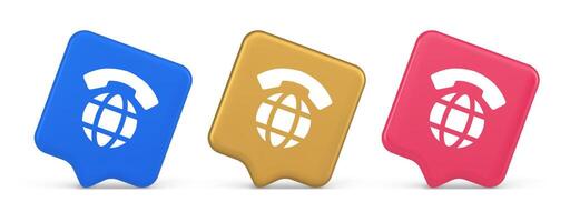 Global phone communication button internet telephone connection 3d realistic speech bubble icon vector
