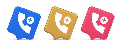 Phone call add contact communication button voice conversation web interface app 3d speech bubble icon vector