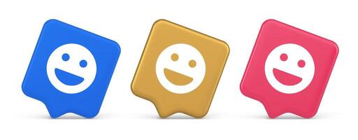 Smiley emoticon comic face emoji button laughing social network reaction happy 3d speech bubble icon vector