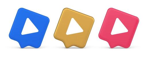 Play button triangle right arrow multimedia content player web app design 3d realistic speech bubble icon vector