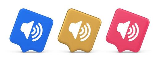 Volume sound button speaker acoustic level noise wave control 3d realistic speech bubble icon vector