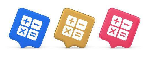 Calculator math counting button accounting balance mathematics financial keyboard 3d speech bubble icon vector