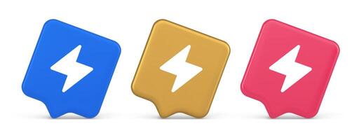 Charge power lightning button electricity thunderbolt arrow 3d realistic speech bubble icon vector