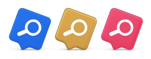 Browsing internet searching button magnifying glass analyzing information 3d realistic speech bubble icon vector
