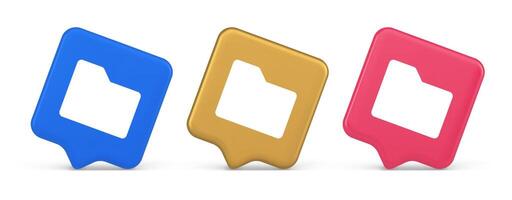 File folder archive directory button cyberspace digital document storage organizing 3d speech bubble icon vector