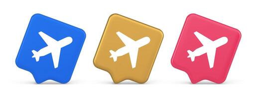 Airplane plane travel button flying vehicle commercial jet navigation 3d realistic speech bubble icon vector