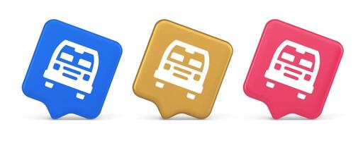 Bus automobile passenger transportation button city transfer journey 3d realistic speech bubble icon vector