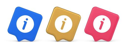 Info button information character FAQ question answer help support web app 3d realistic speech bubble icon vector