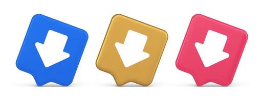 Arrow down button keyboard navigation pointer cyberspace downloading web app 3d speech bubble icon vector