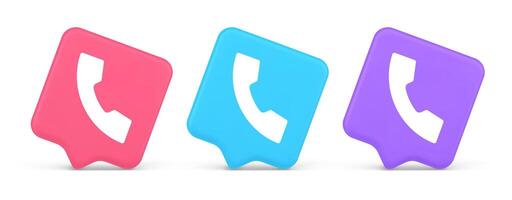 Helpline hotline call center phone handset squared button 3d realistic speech bubble icon vector