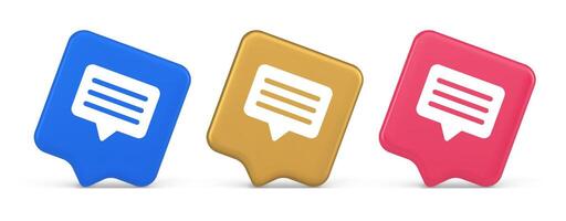 Chat box speech bubble button social networks texting internet communication 3d speech bubble icon vector