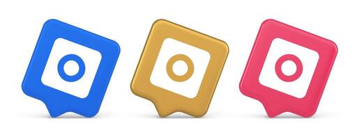 Camera photo shooting button multimedia content creation web application 3d speech bubble icon vector
