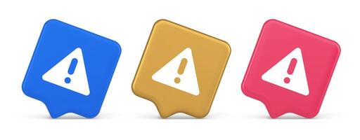 Exclamation point triangle button attention advice mark important information 3d speech bubble icon vector