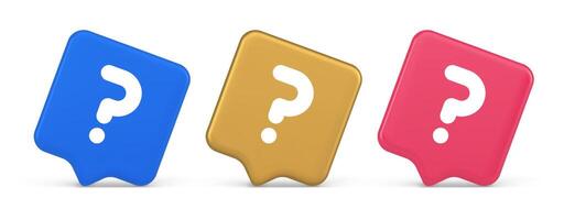 Question mark button advise attention answer FAQ point internet info support 3d speech bubble icon vector