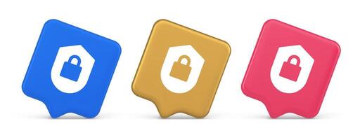 Lock shield security button privacy blocked password service web app 3d realistic speech bubble icon vector