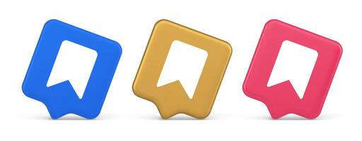 Bookmark tag flag button book reading document learning remember web app 3d realistic speech bubble icon vector
