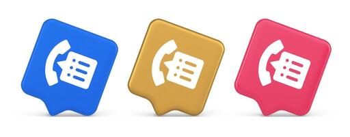 Phonebook handset important contact list info button phone call communication 3d speech bubble icon vector