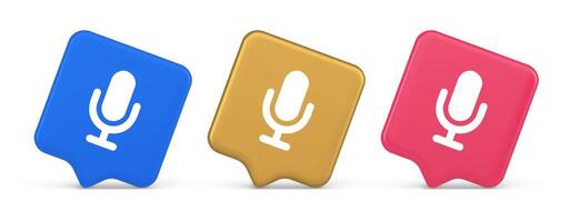 Microphone voice sound recording broadcasting button web app media communication 3d speech bubble icon vector