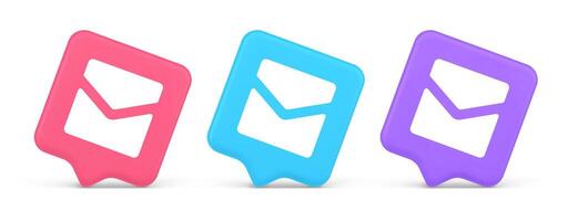 Email letter incoming message closed envelope mobile application button 3d realistic speech bubble icon vector