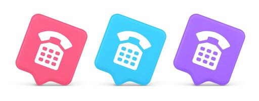 Phone customer support call contact connect button retro telephone handset 3d realistic speech bubble icon vector