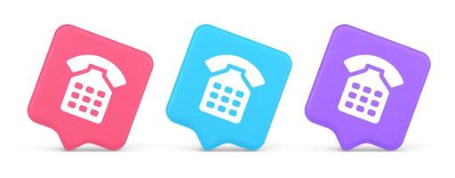 Phone call contact communication web button helpline hotline 3d realistic speech bubble icon vector