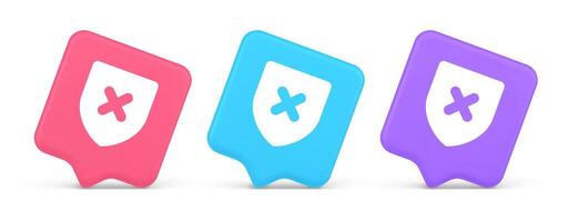 Decline shield button cross mark wrong unsend defense virtual guard 3d realistic speech bubble icon vector