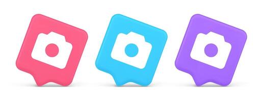 Camera multimedia application content creation digital button 3d realistic speech bubble icon vector