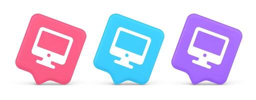 Computer monitor connection button cyberspace digital technology 3d realistic speech bubble icon vector