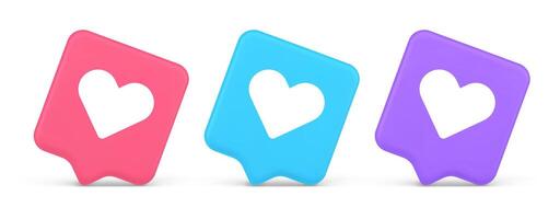 Dating application mobile interface button with heart social network communication 3d speech bubble icon vector